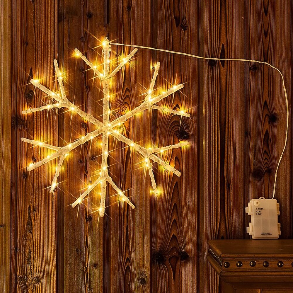 Lighted Snowflake LED Warm White Battery Operated with Timer 70L Fairy Lights 14